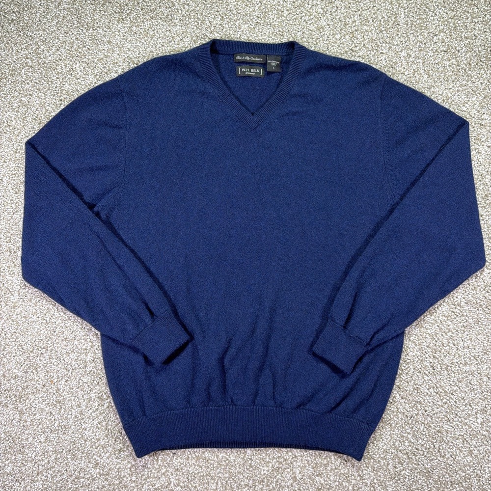 W.H BELK 2 Ply Cashmere V Neck Sweater Large Men's Classic Pullover Excellent